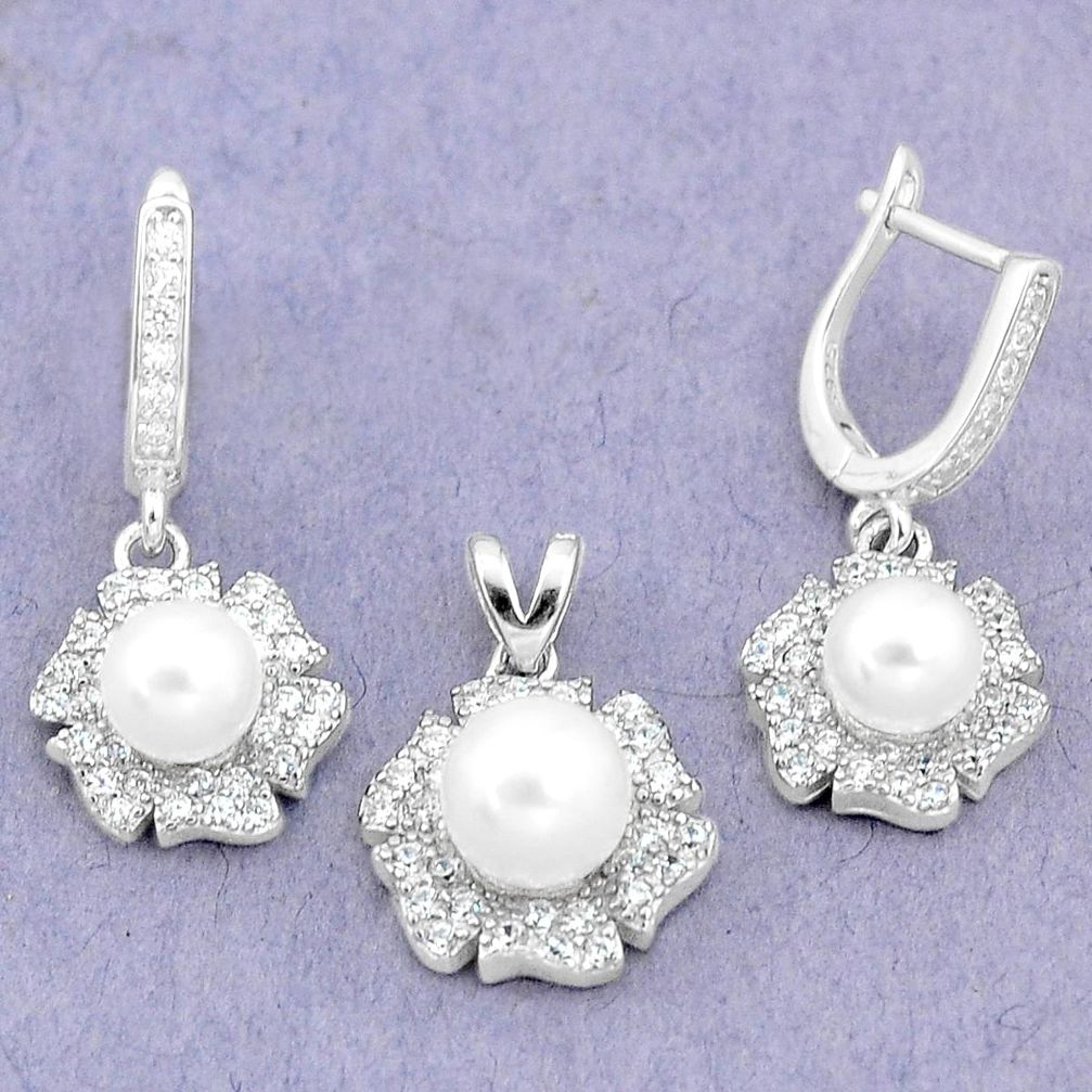 925 silver 9.44cts natural white pearl topaz pendant earrings set jewelry a87915