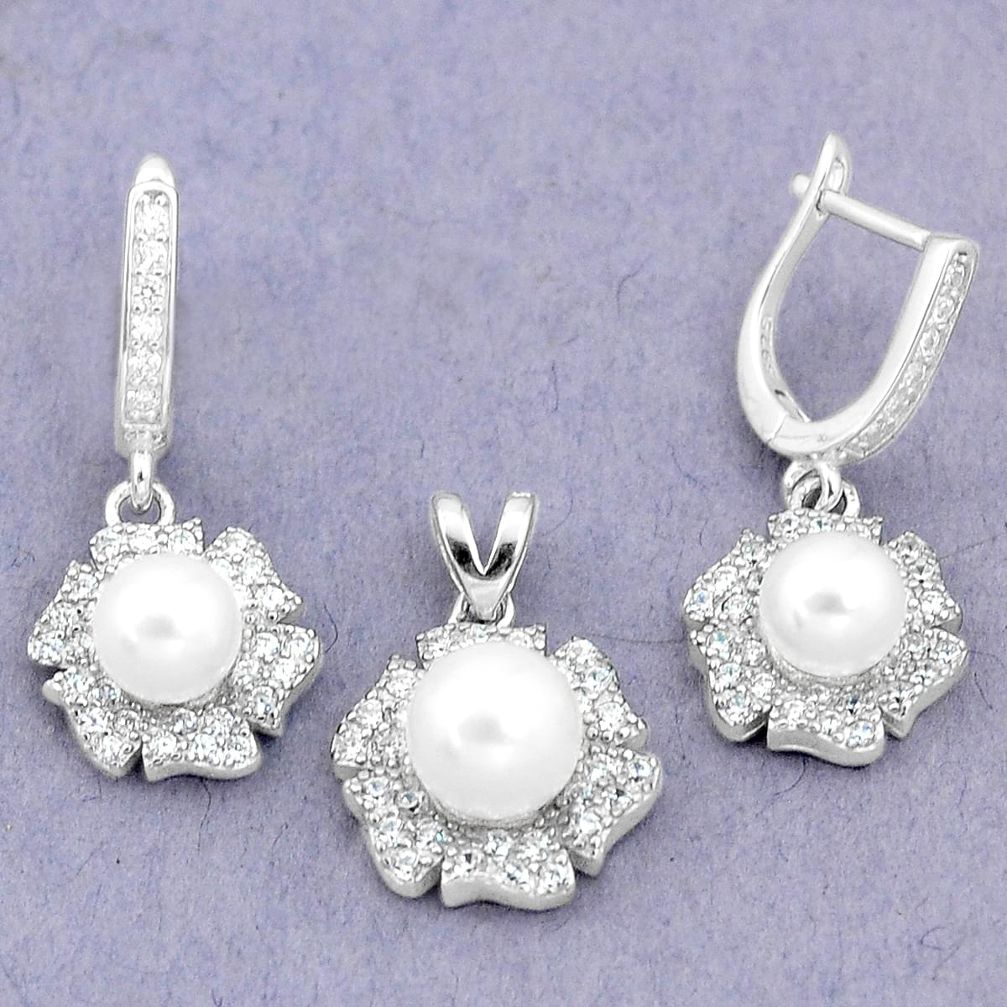 10.00cts natural white pearl topaz 925 silver pendant earrings set a87917