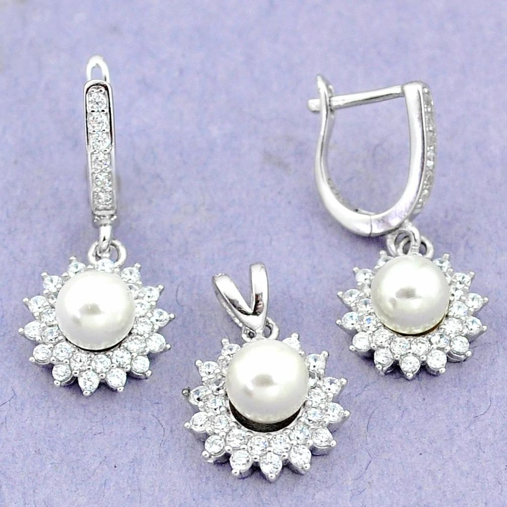 9.65cts natural white pearl topaz 925 silver pendant earrings set a87948