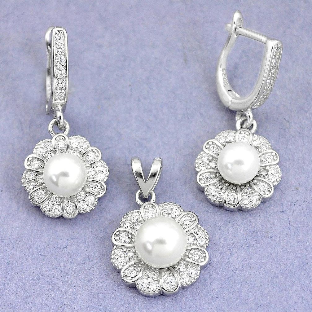 12.04cts natural white pearl topaz round 925 silver pendant earrings set a90618