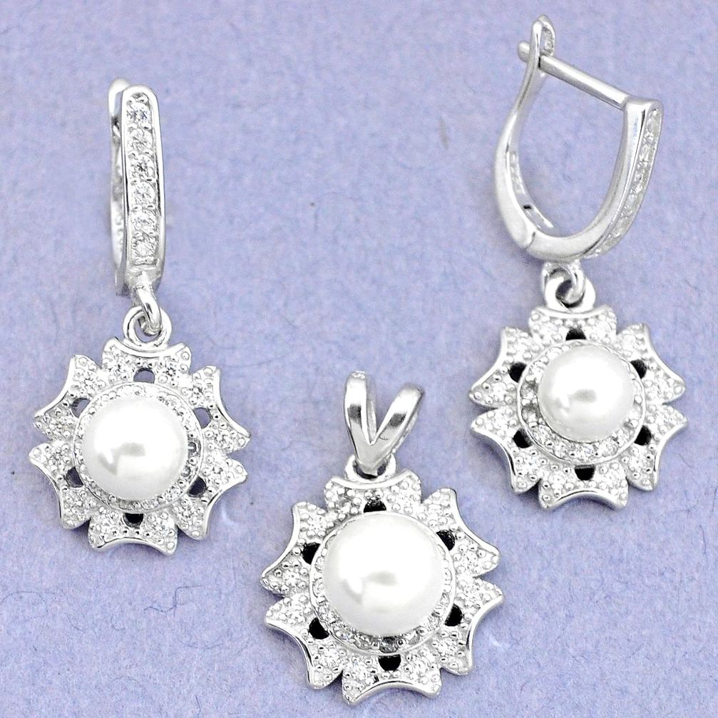 8.96cts natural white pearl topaz 925 silver pendant earrings set jewelry a90642