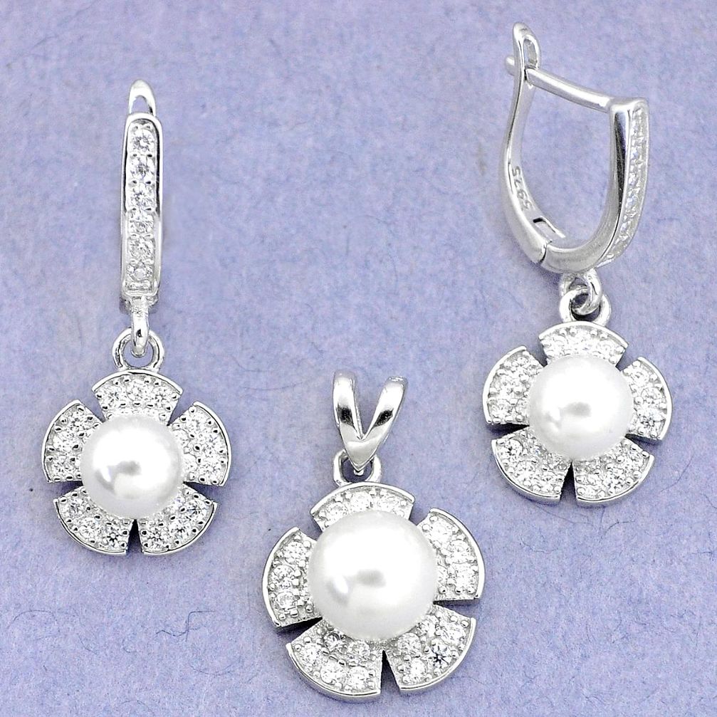 8.03cts natural white pearl topaz 925 silver pendant earrings set jewelry a90643