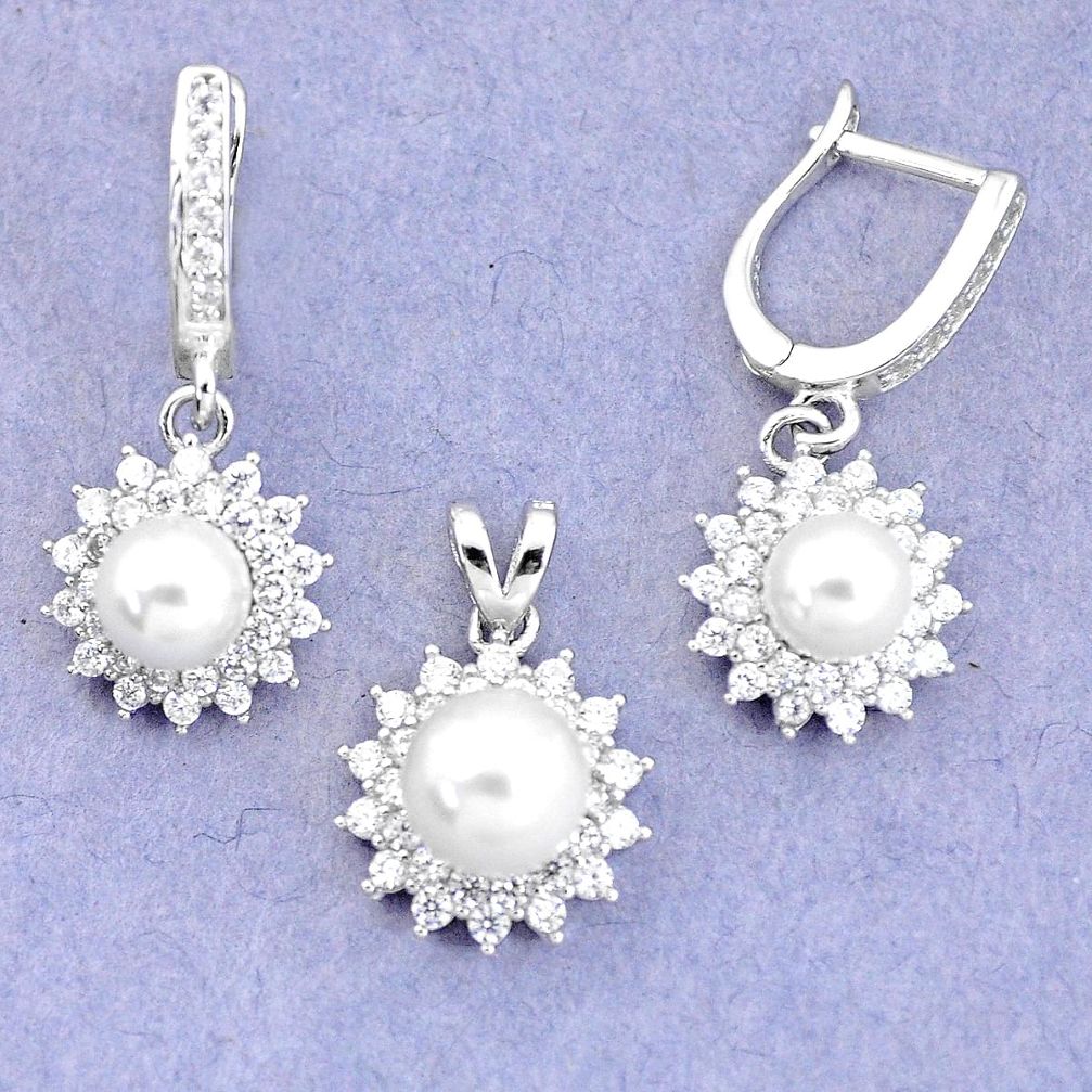 925 silver 8.44cts natural white pearl topaz pendant earrings set jewelry a90645