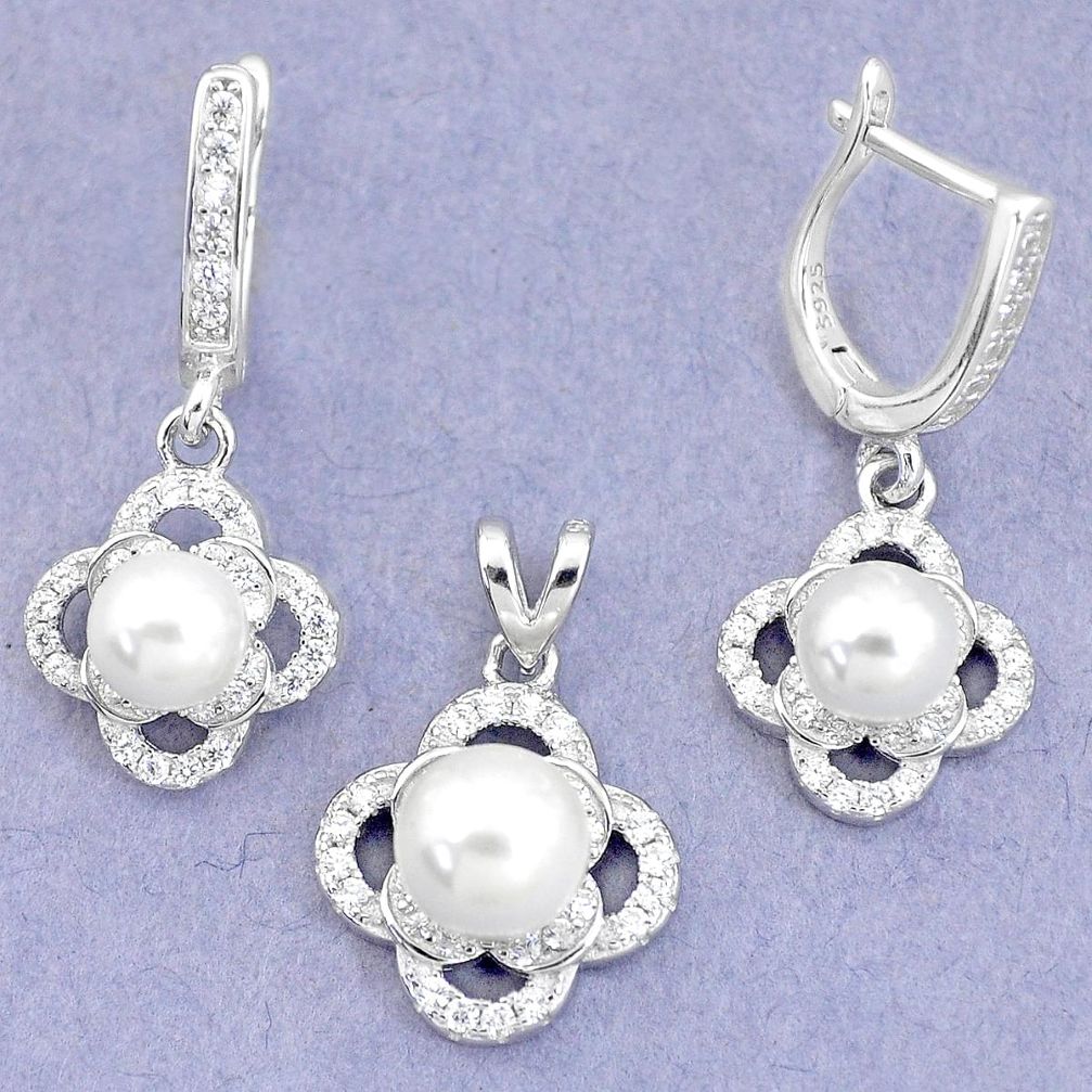 8.27cts natural white pearl topaz round 925 silver pendant earrings set a90649