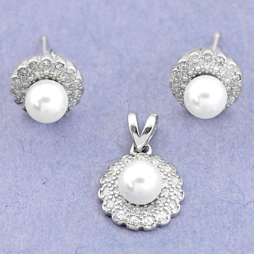 6.72cts natural white pearl topaz round 925 silver pendant earrings set a90654