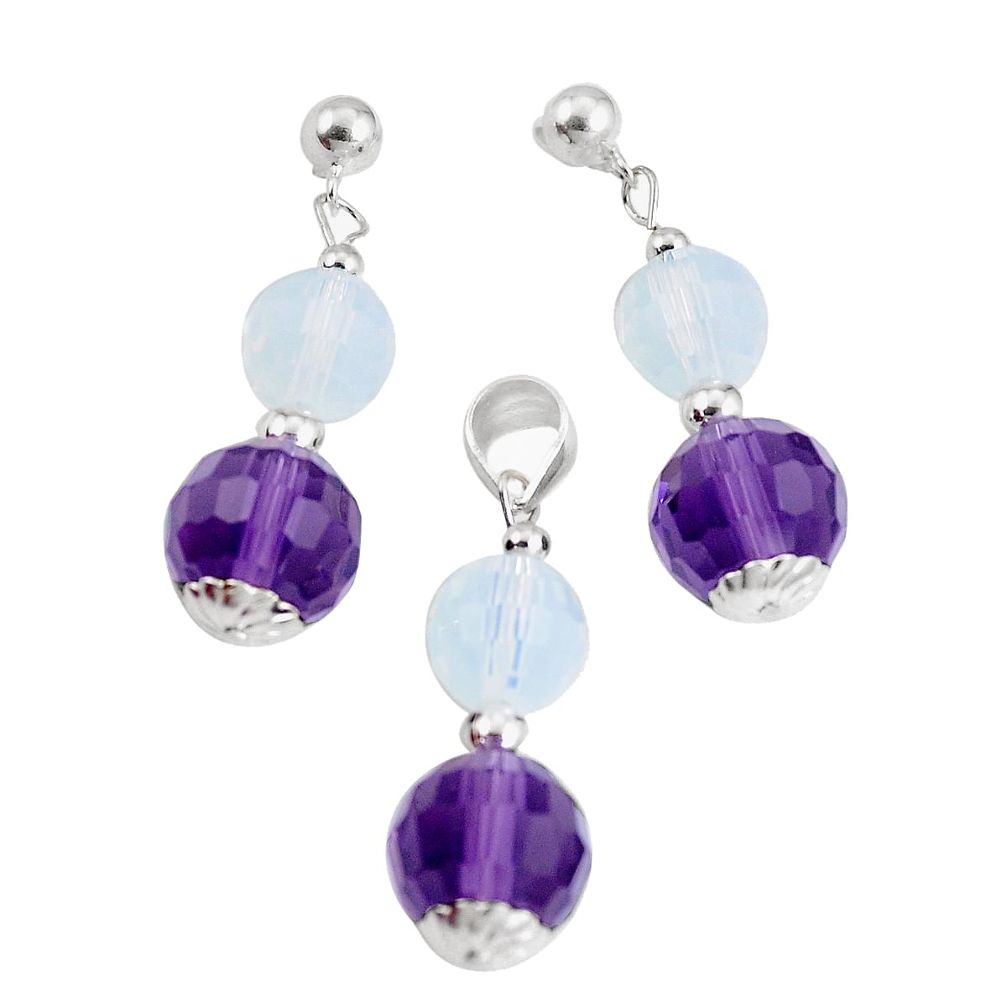 925 silver 38.05cts natural purple amethyst opalite pendant earrings set a94859