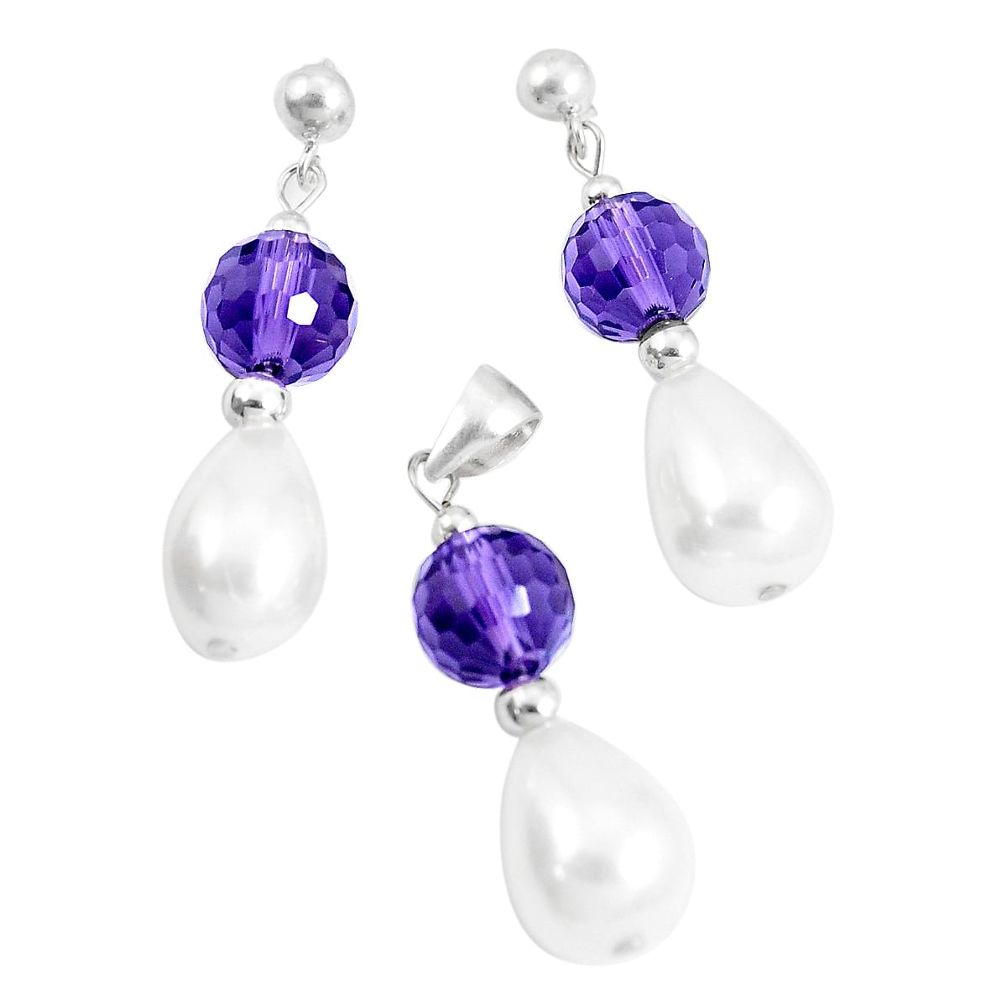 40.61cts natural white pearl amethyst 925 silver pendant earrings set a94860