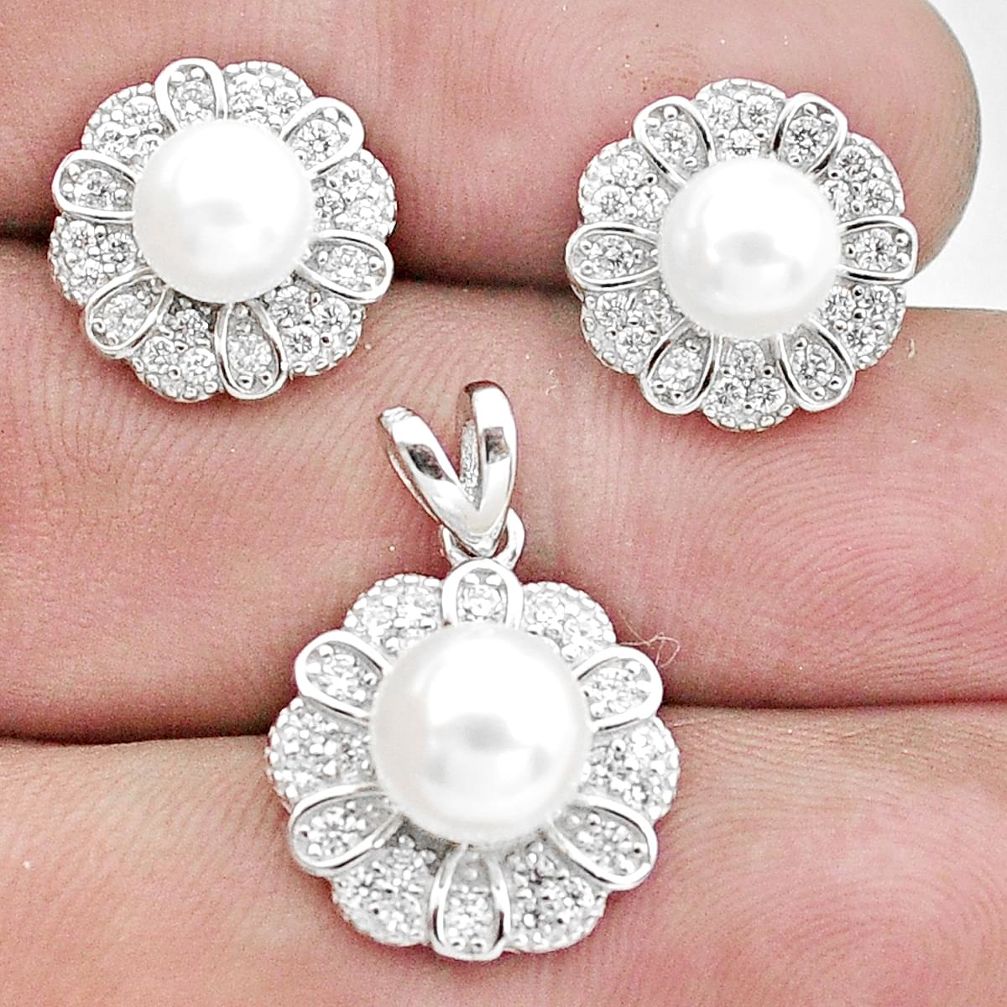 10.55cts natural white pearl topaz 925 silver pendant earrings set a96456