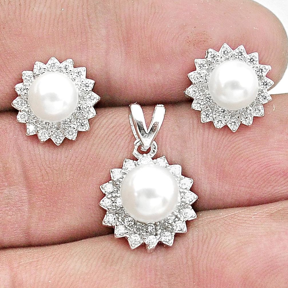 7.04cts natural white pearl topaz 925 silver pendant earrings set a96483
