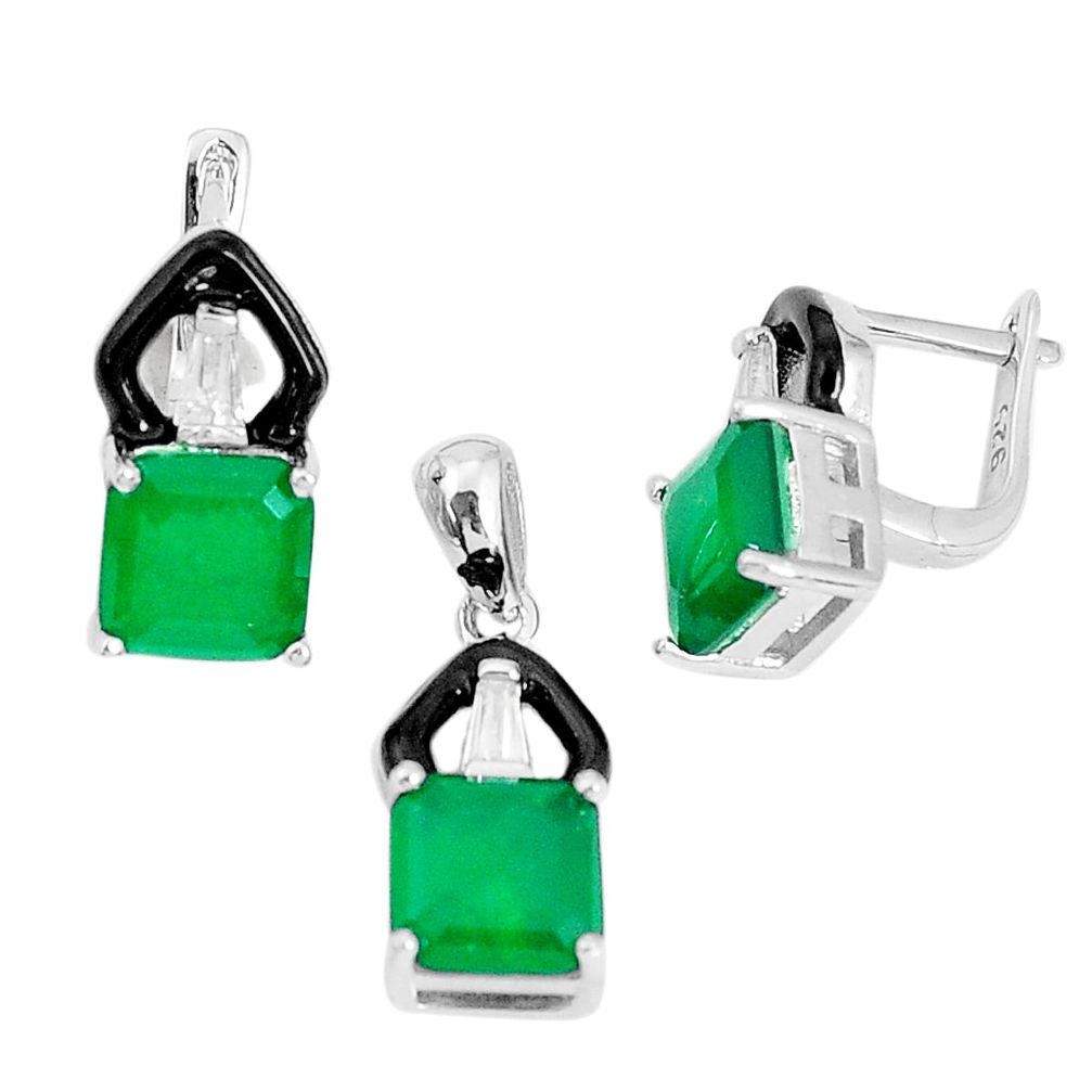 11.83cts green emerald (lab) topaz enamel 925 silver pendant earrings set a96982