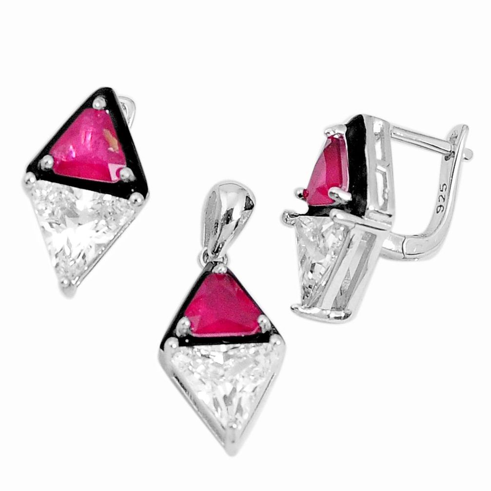 925 silver 15.74cts red ruby (lab) topaz enamel pendant earrings set a96997