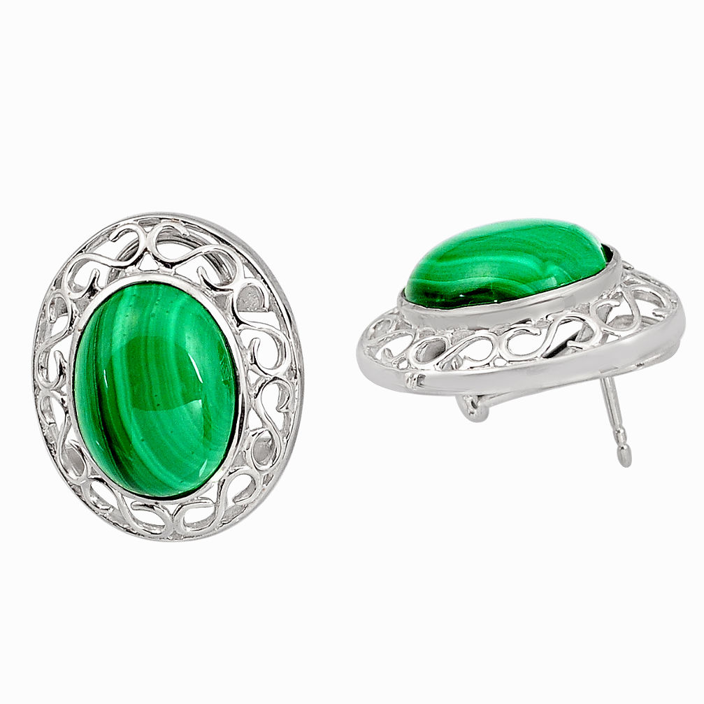 22.92cts natural green malachite (pilot's stone) 925 silver earrings c5464