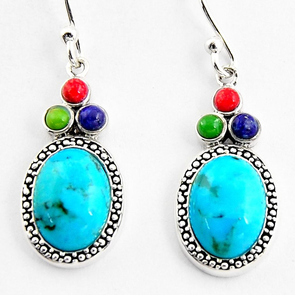 7.67cts southwestern multi color copper turquoise 925 silver earrings c5668
