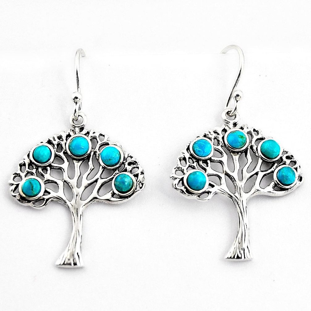 4.29cts southwestern blue copper turquoise silver tree of life earrings c5688