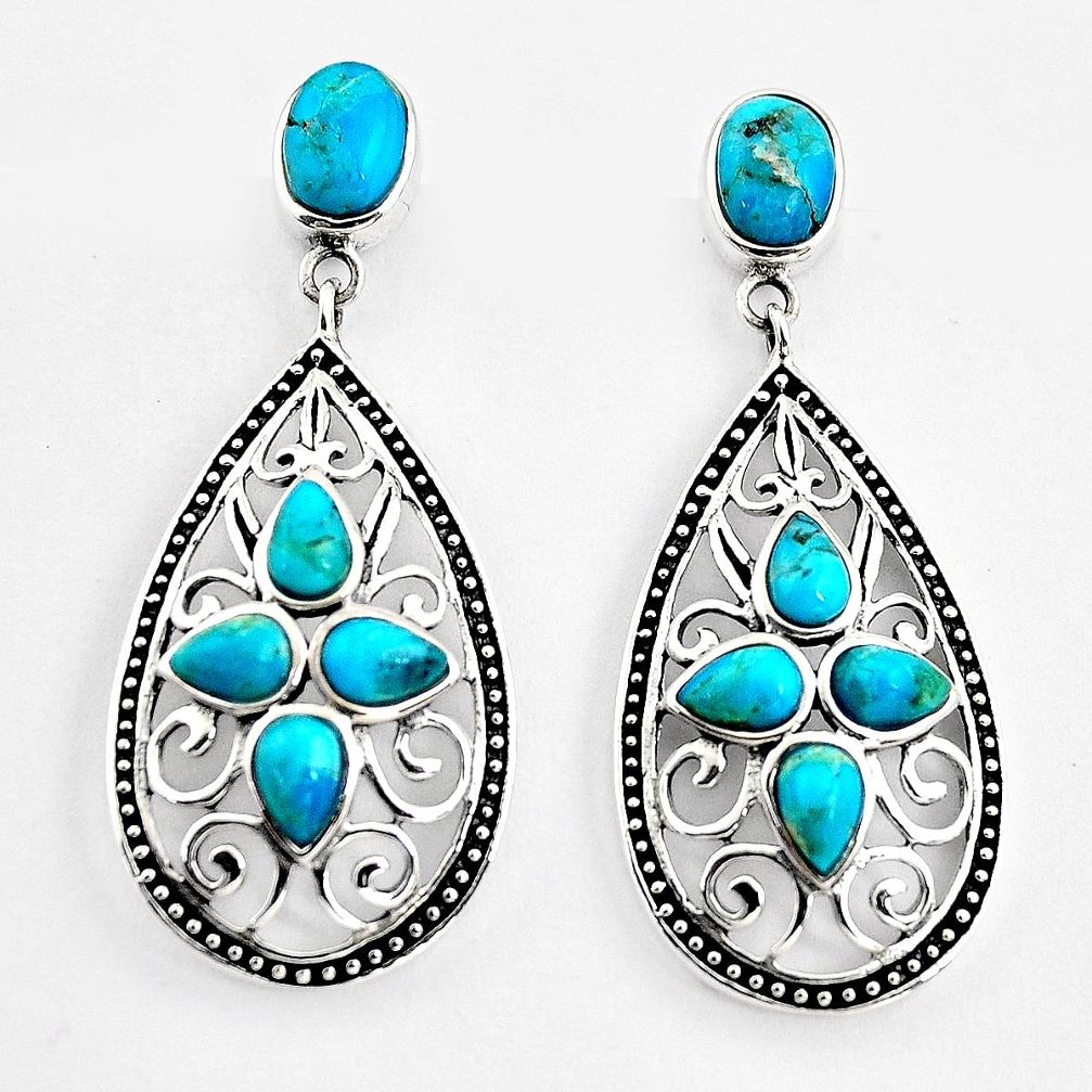 6.63cts southwestern blue copper turquoise 925 sterling silver earrings c5700