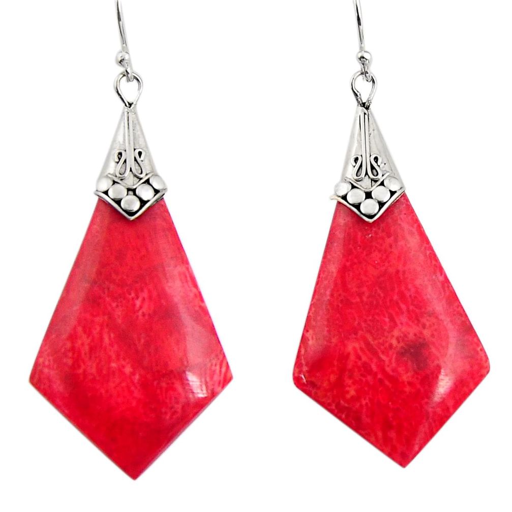 8.81cts natural red sponge coral 925 sterling silver dangle earrings c6231