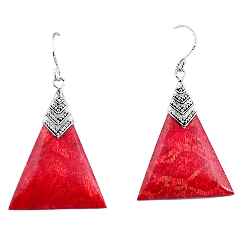 7.56cts natural red sponge coral 925 sterling silver dangle earrings c6236