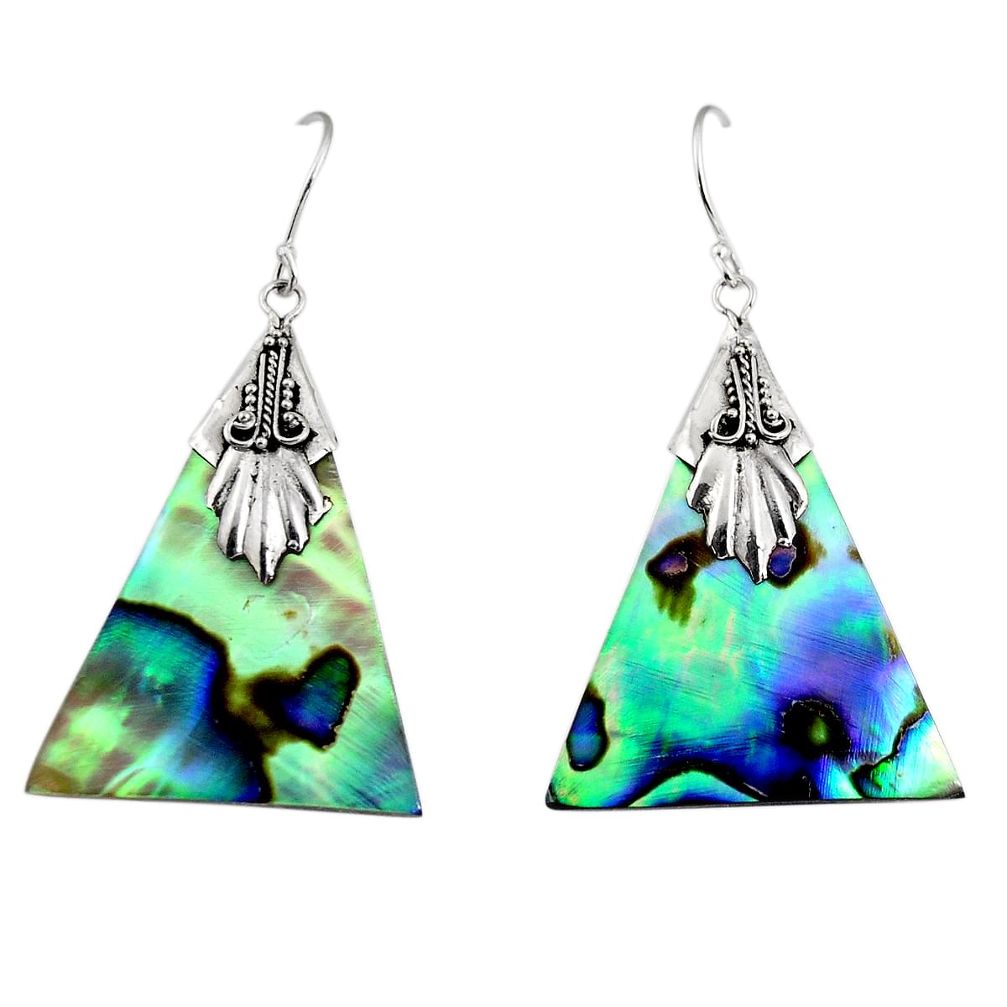 8.75cts natural green abalone paua seashell 925 silver dangle earrings c6311