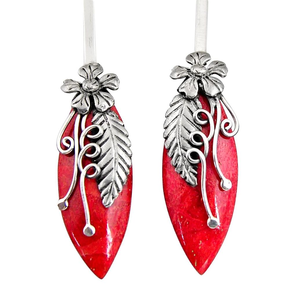 15.05cts natural red sponge coral 925 sterling silver dangle earrings c6316