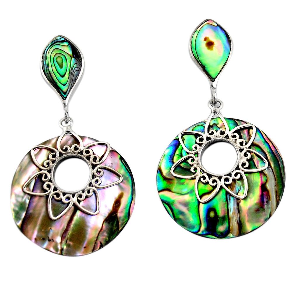 925 silver 16.49cts natural green abalone paua seashell dangle earrings c6328