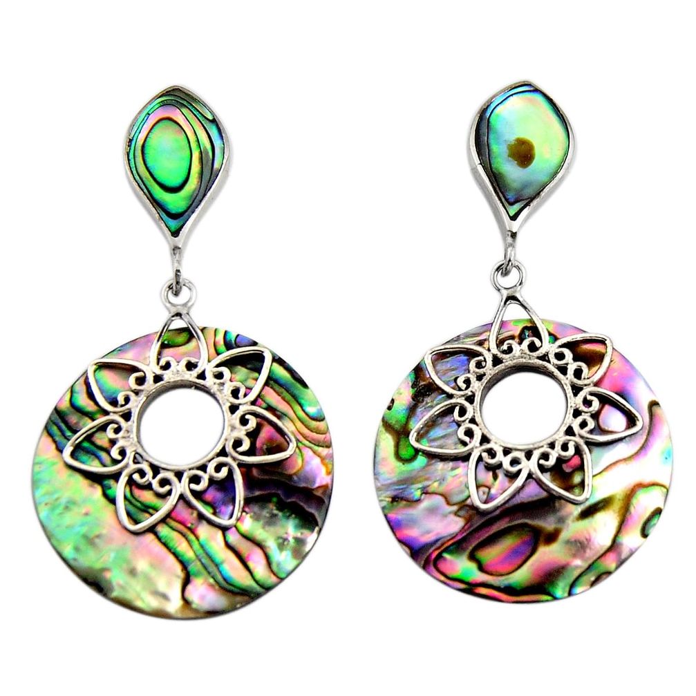 17.53cts natural green abalone paua seashell 925 silver dangle earrings c6330