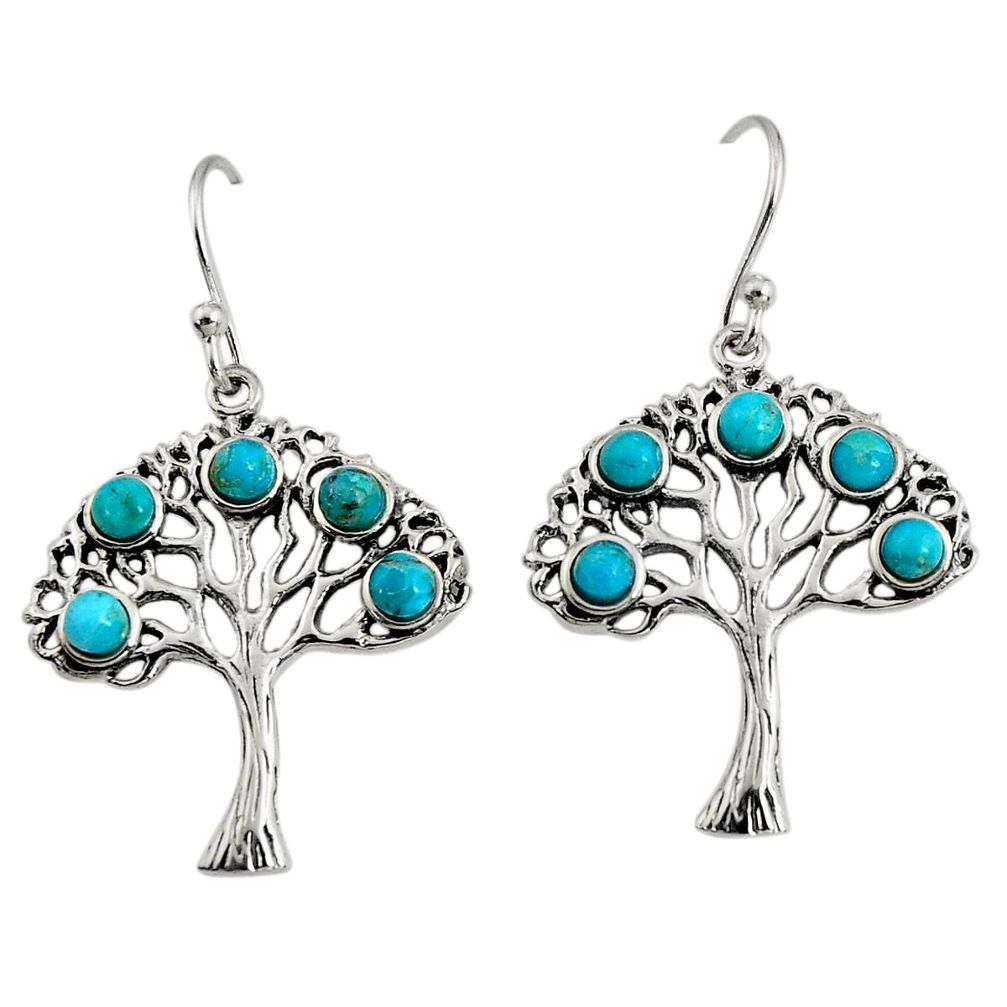 4.06cts southwestern arizona mohave turquoise silver tree of life earrings c7263