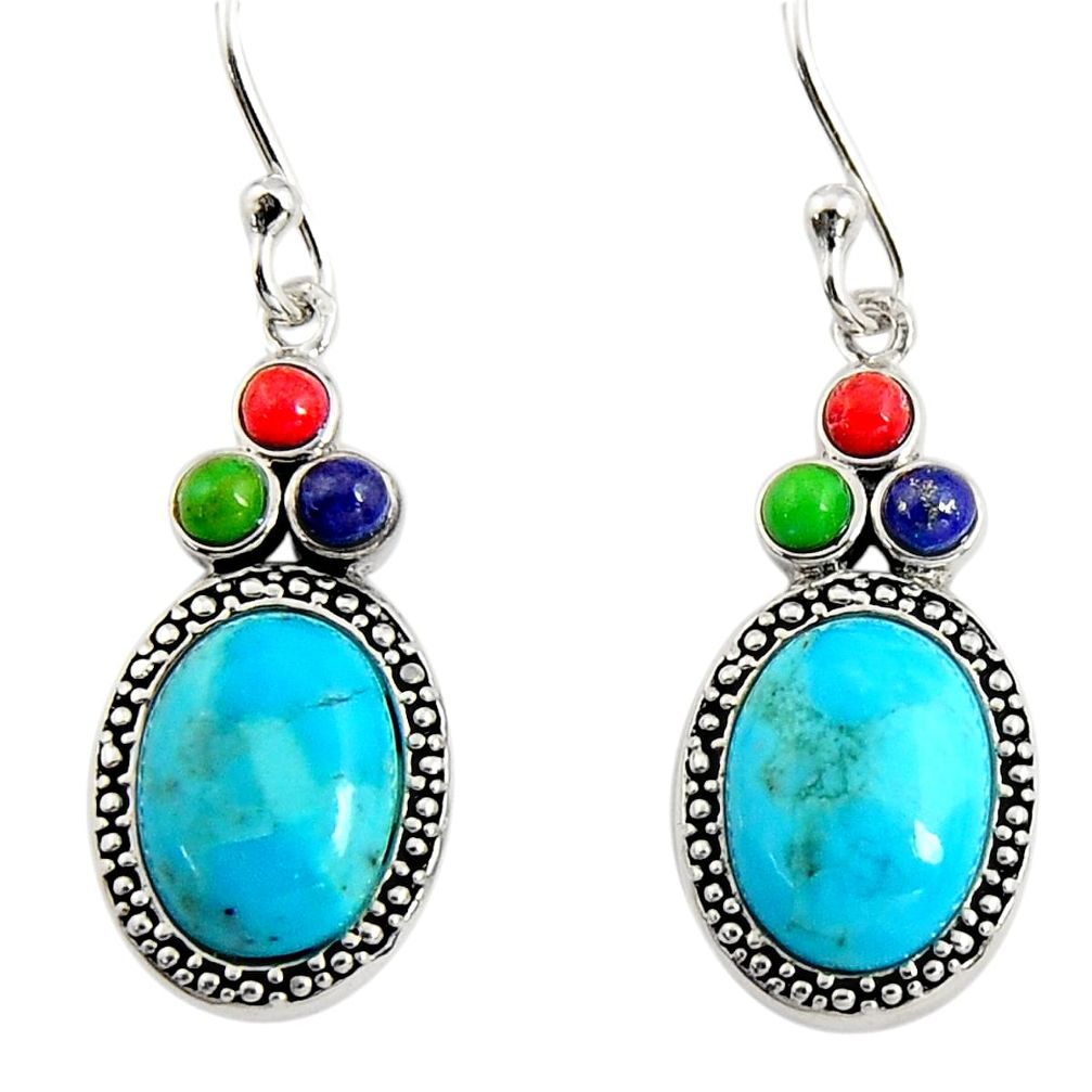 6.72cts southwestern multi color copper turquoise 925 silver earrings c7285