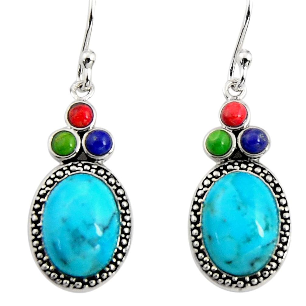 7.04cts southwestern multi color copper turquoise 925 silver earrings c7286