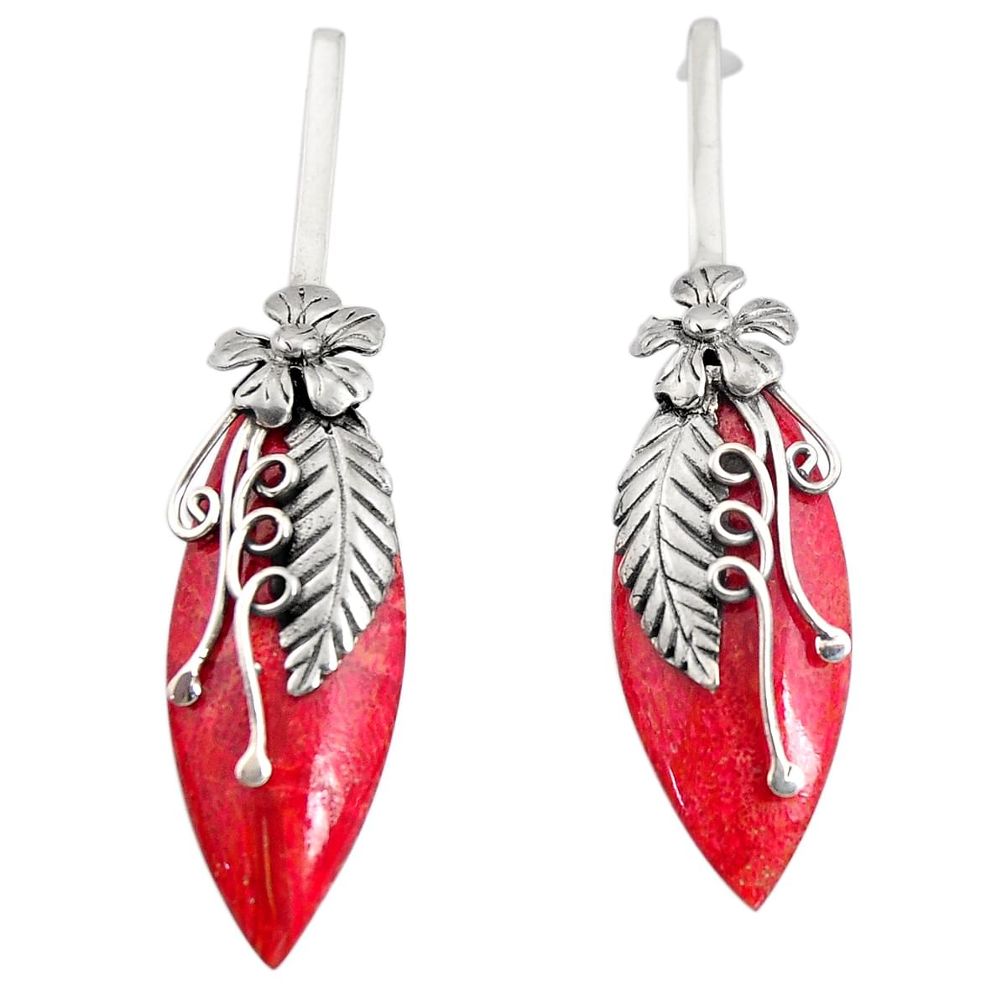 925 sterling silver 15.65cts natural red sponge coral dangle earrings c7471