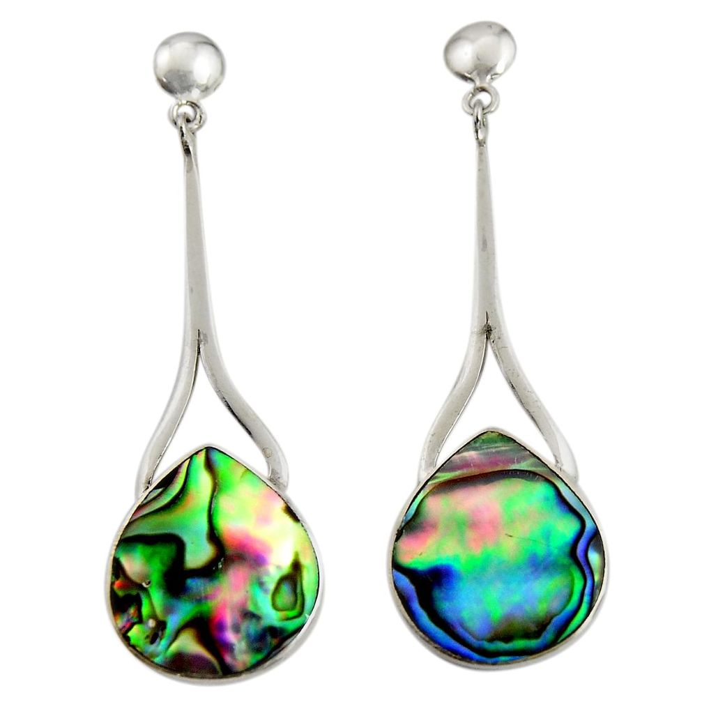 925 silver 12.62cts natural green abalone paua seashell dangle earrings c7478