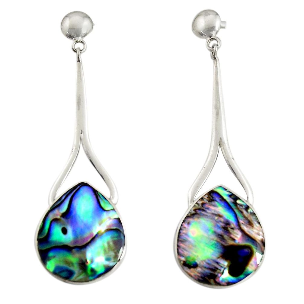 12.65cts natural green abalone paua seashell 925 silver dangle earrings c7479