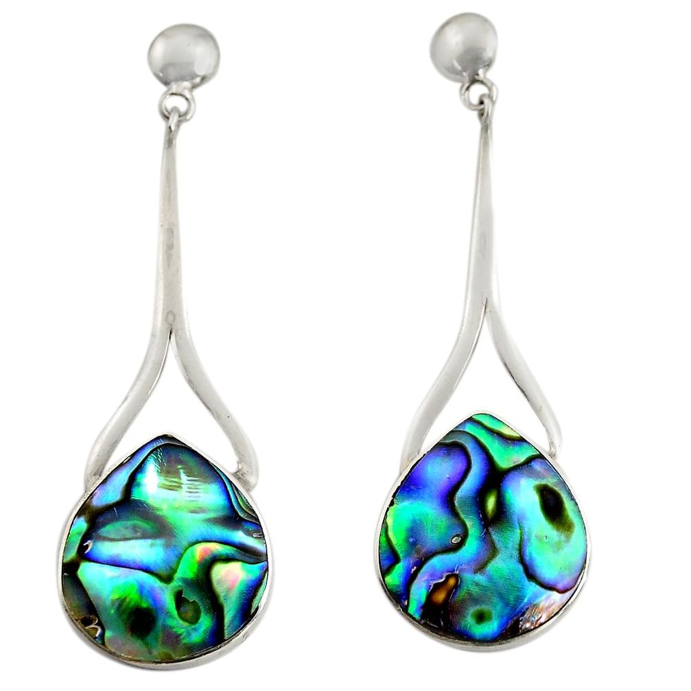 13.15cts natural green abalone paua seashell 925 silver dangle earrings c7480