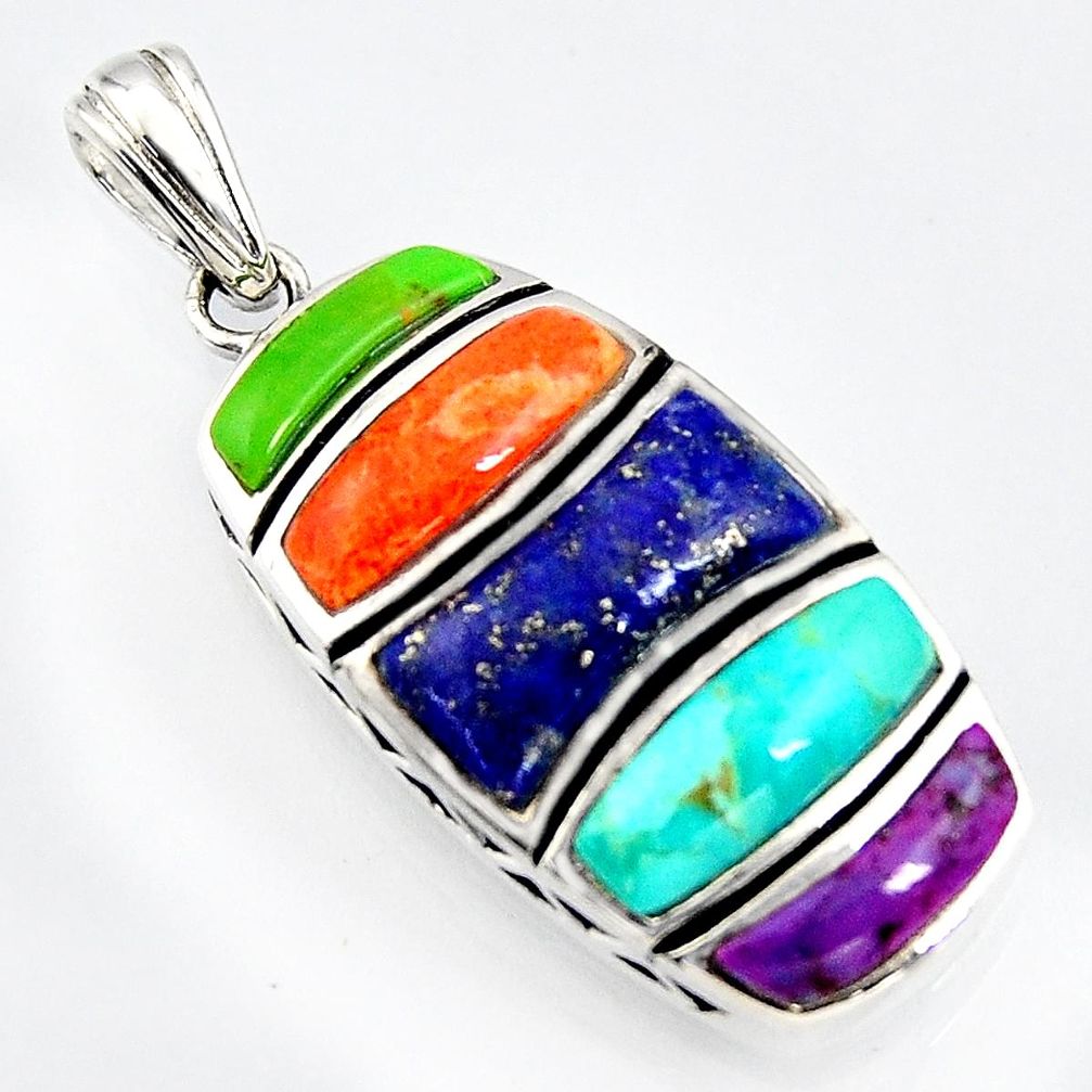 8.80cts southwestern multicolor copper turquoise lapis 925 silver pendant c5627