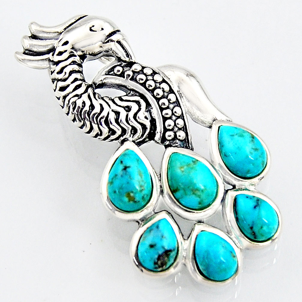 6.57cts southwestern blue copper turquoise 925 silver peacock pendant c5634