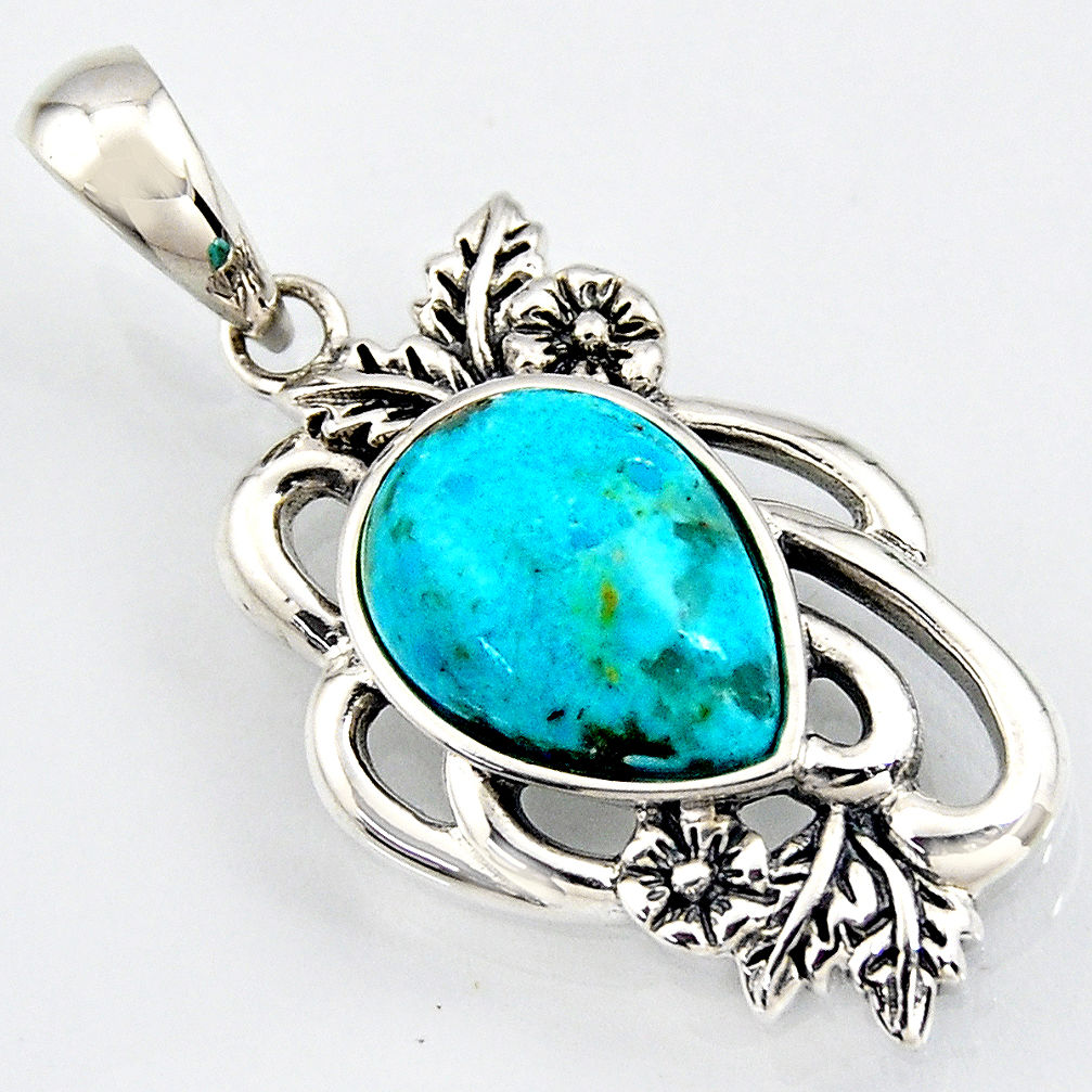 925 sterling silver 6.57cts southwestern blue copper turquoise pendant c5639