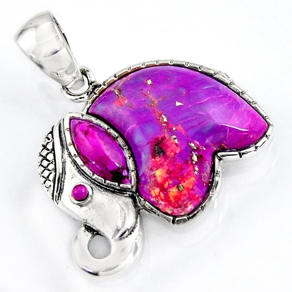 5.54cts southwestern purple copper turquoise 925 silver elephant pendant c5641