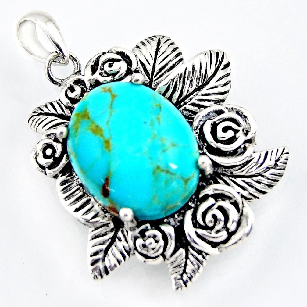 10.37cts southwestern blue copper turquoise 925 sterling silver pendant c5643