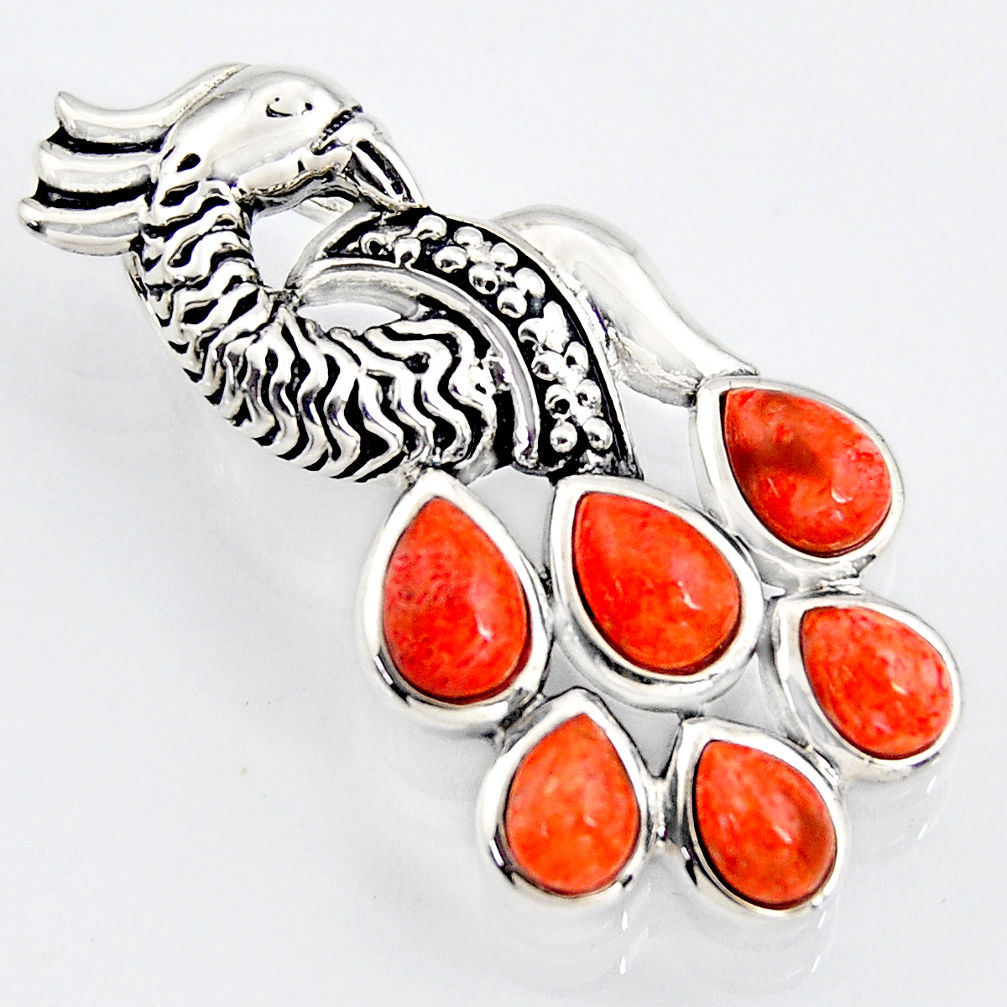 925 silver 6.33cts southwestern red copper turquoise peacock pendant c5644