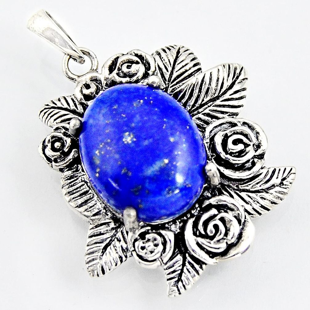 8.27cts southwestern natural blue lapis lazuli 925 silver flower pendant c5647