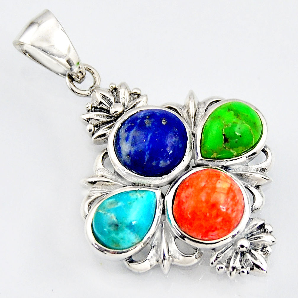 7.50cts southwestern multi color copper turquoise 925 silver pendant c5651