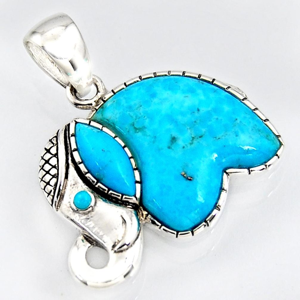 925 silver 5.84cts southwestern blue copper turquoise elephant pendant c5656