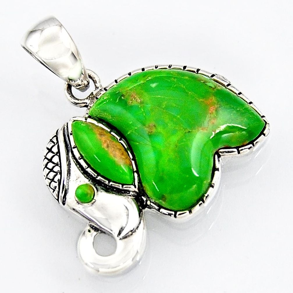 6.03cts southwestern green copper turquoise 925 silver elephant pendant c5657