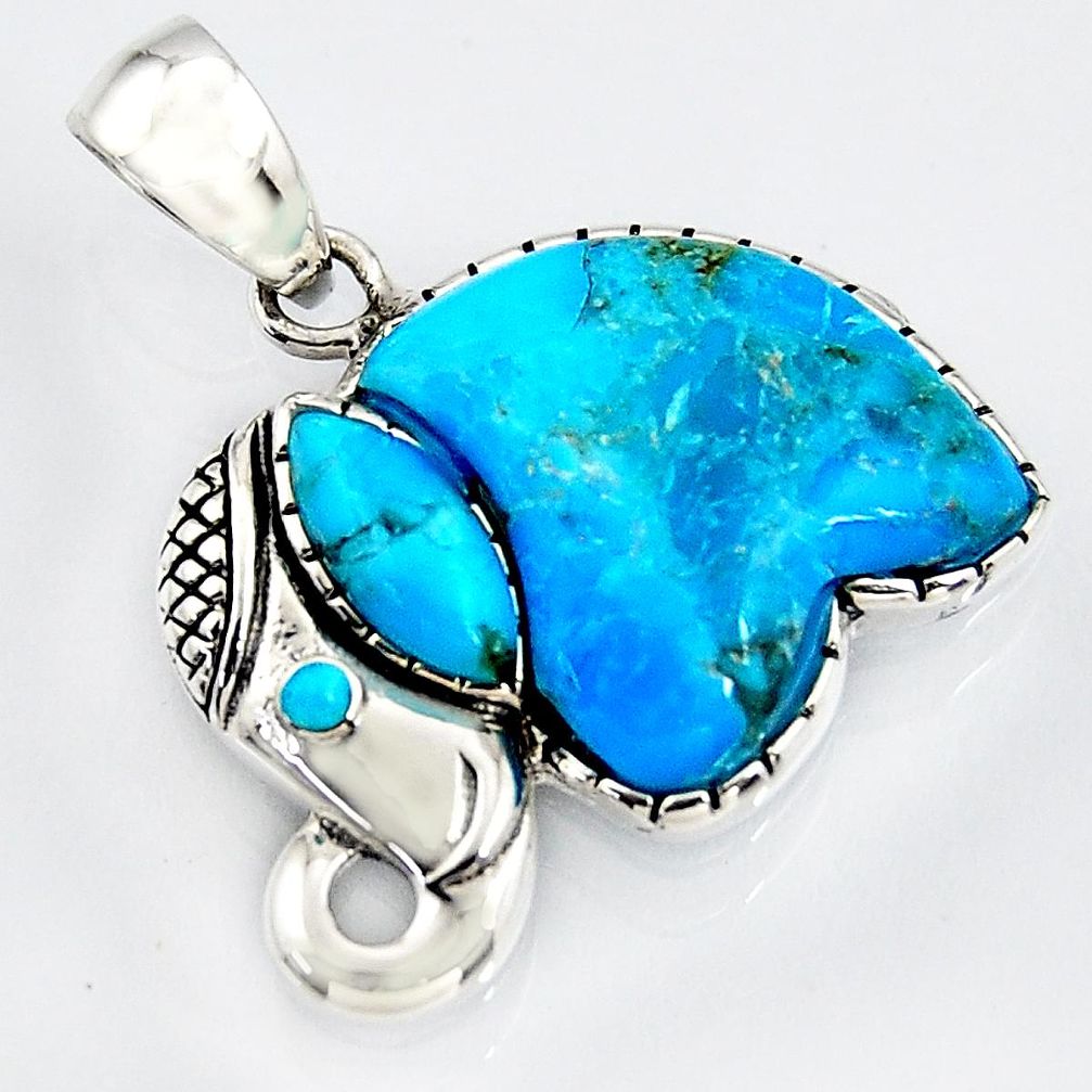 925 silver 5.54cts southwestern blue copper turquoise elephant pendant c5659