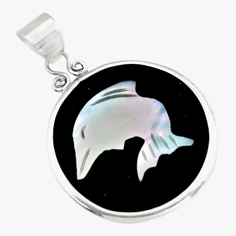 925 sterling silver 9.13cts natural pink cameo on shell dolphin pendant c6208
