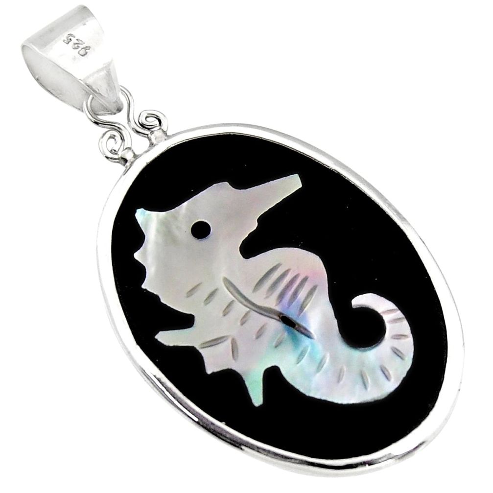9.13cts natural pink cameo on shell 925 sterling silver seahorse pendant c6209