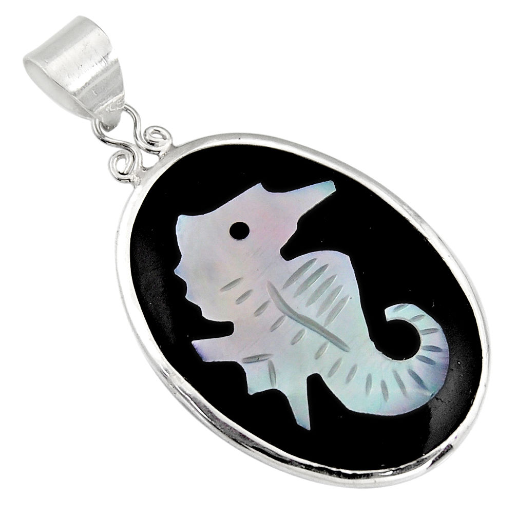 10.84cts natural pink cameo on shell 925 sterling silver seahorse pendant c6211