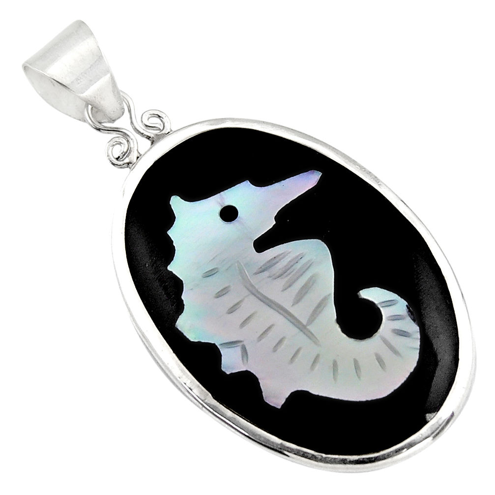 925 sterling silver 10.33cts natural pink cameo on shell seahorse pendant c6212