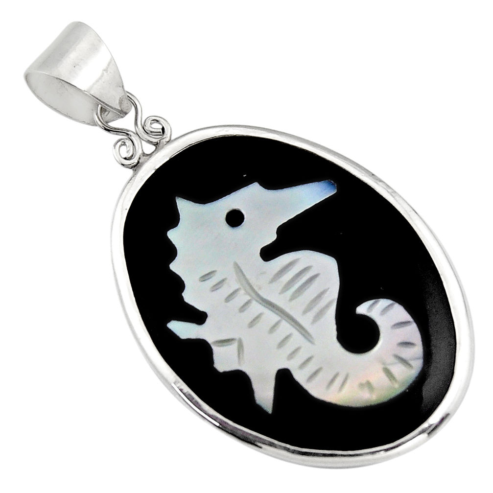 10.33cts natural pink cameo on shell 925 sterling silver seahorse pendant c6214