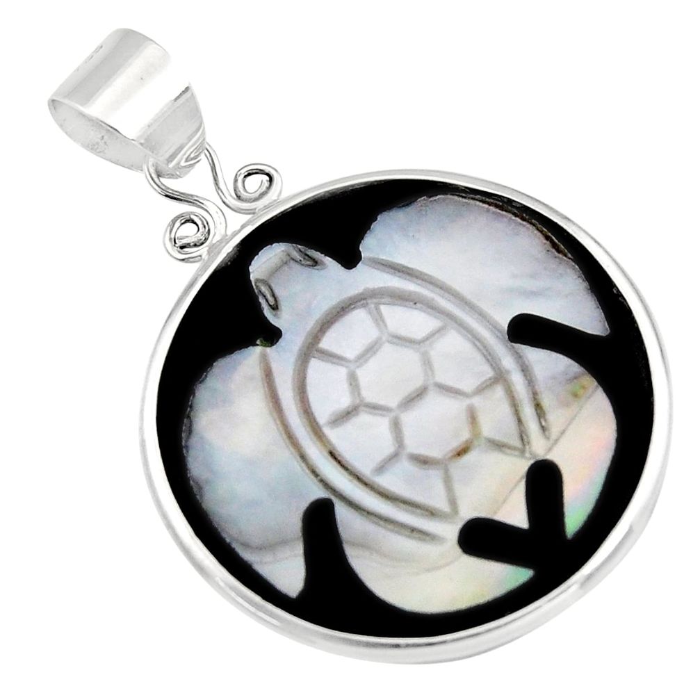 925 sterling silver 10.33cts natural pink cameo on shell turtle pendant c6219
