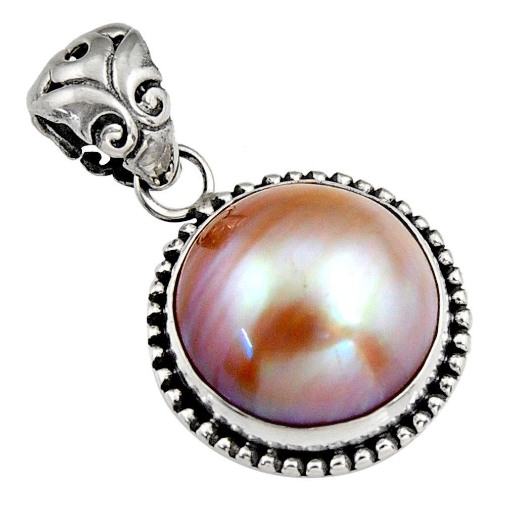 925 sterling silver 10.23cts natural pink pearl round pendant jewelry c6249